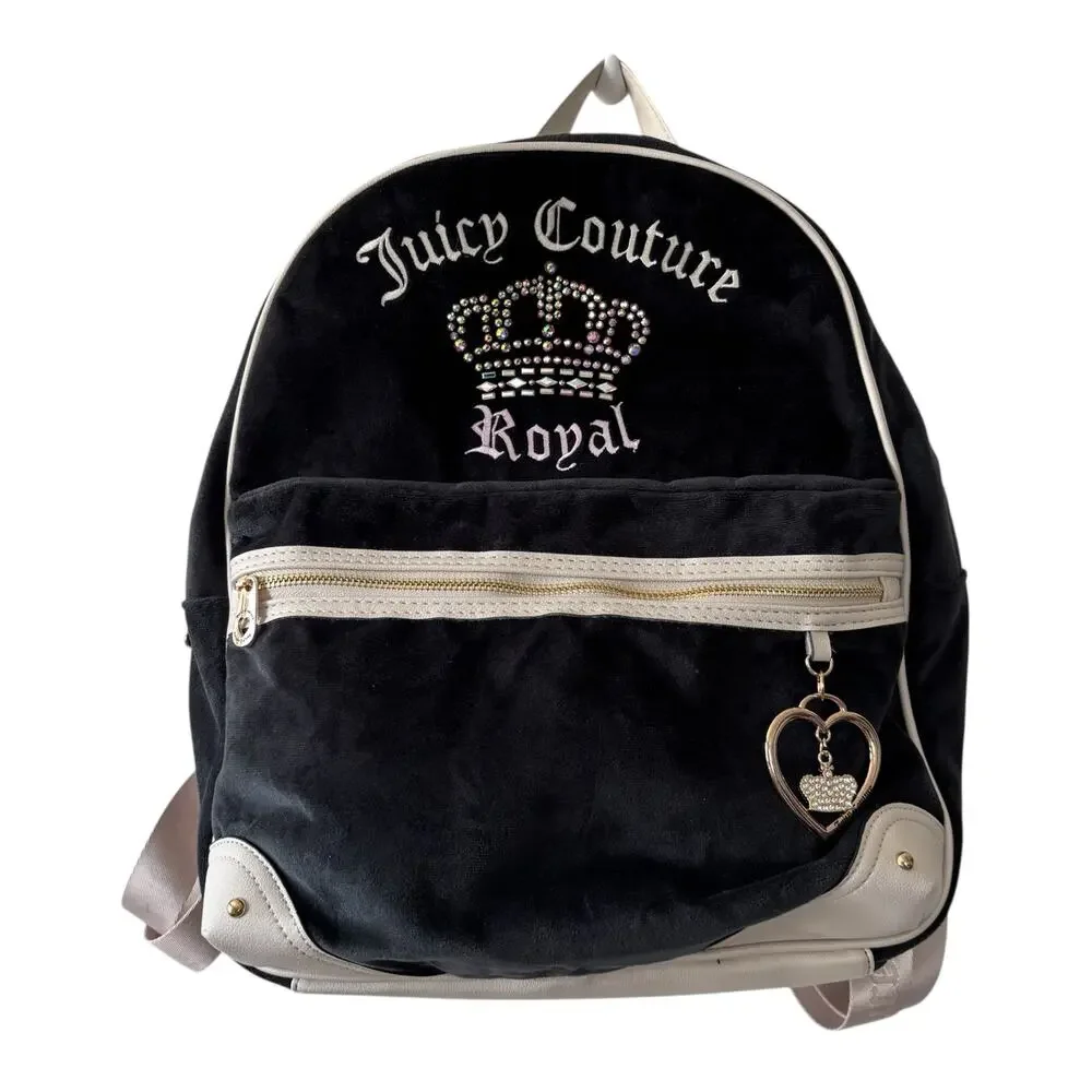 Juicy Couture Y2K Royal Kingdom Backpack Full Size Licorice Rhinestone Crown